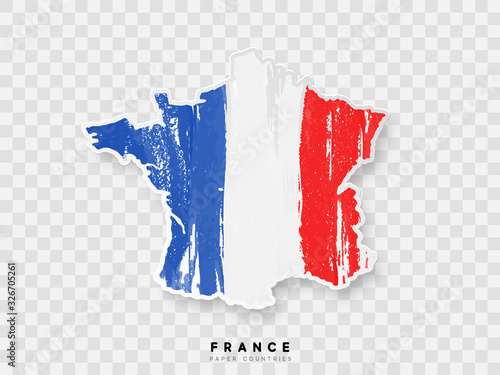 France detailed map with flag of country. Painted in watercolor paint colors in the national flag.