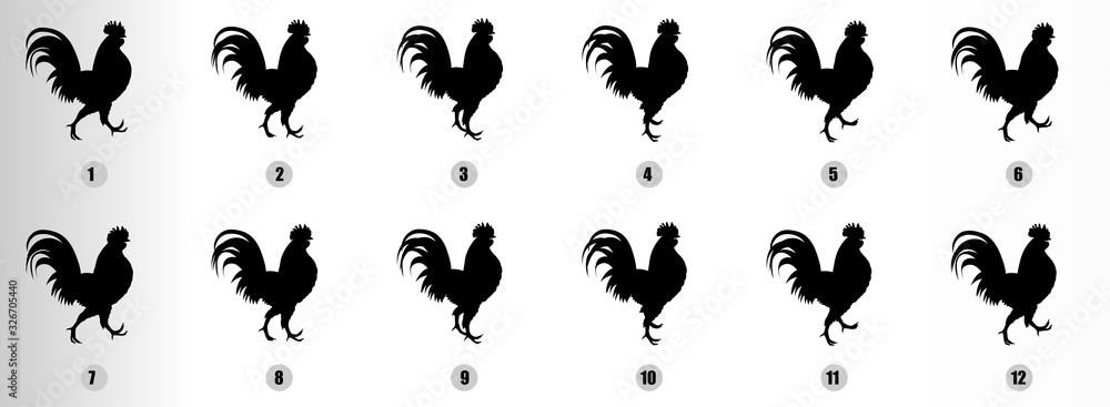 Cock Walk Cycle animation sequence Silhouette, loop animation sprite sheet Cock Walk Cycle animation sequence Silhouette, loop animation sprite sheet