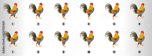 Cock Walk Cycle animation sequence, loop animation sprite sheet