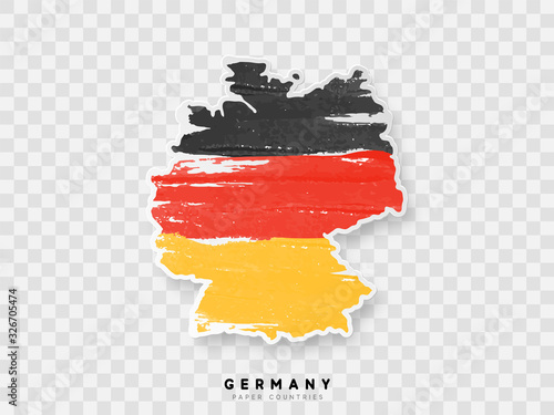 Germany detailed map with flag of country. Painted in watercolor paint colors in the national flag.