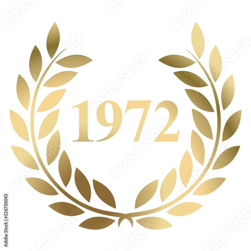 Year 1972 gold laurel wreath vector isolated on a white background 