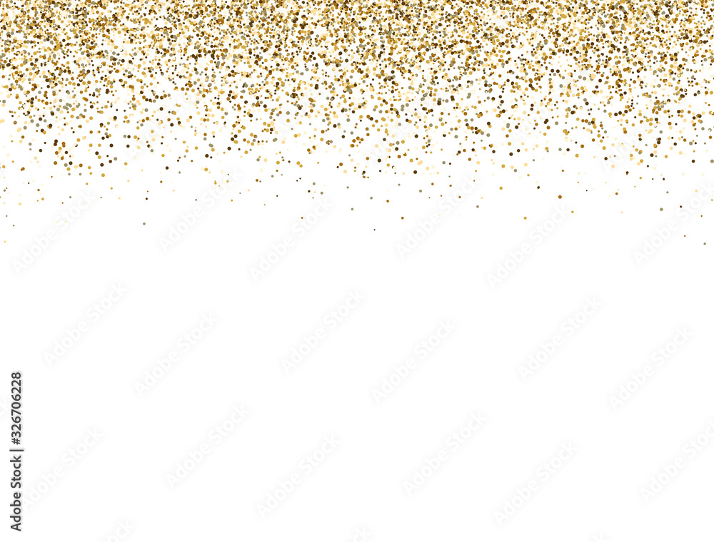 Glitter gold border with space for text. Golden sparkles and dust on white background. Luxury glitter decoration frame. Bright design for Christmas, Birthday, Wedding. Vector illustration Glitter gold border with space for text. Golden sparkles and dust on white background. Luxury glitter decoration frame. Bright design for Christmas, Birthday, Wedding. Vector illustration