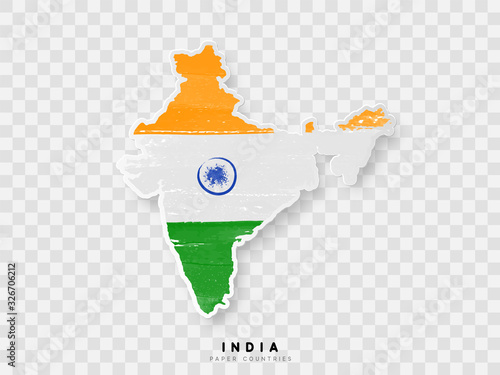 India detailed map with flag of country. Painted in watercolor paint colors in the national flag.