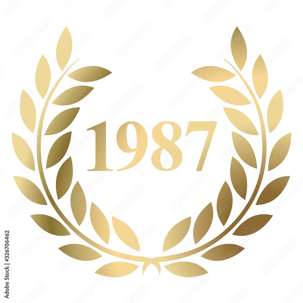 Year 1987 gold laurel wreath vector isolated on a white background 