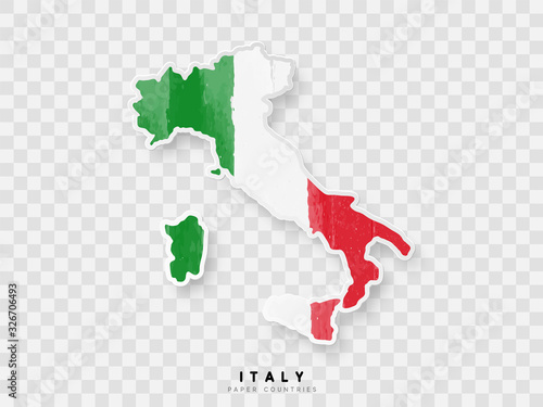 Italy detailed map with flag of country. Painted in watercolor paint colors in the national flag.