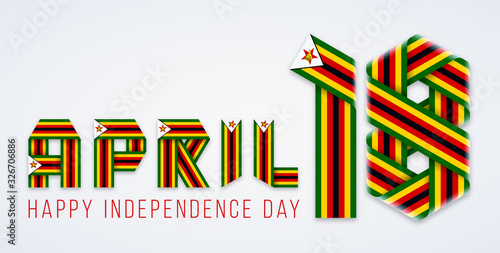 April 18, Zimbabwe Independence Day congratulatory design with Zimbabwean flag elements. Vector illustration.
