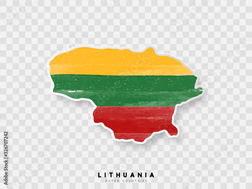 Lithuania detailed map with flag of country. Painted in watercolor paint colors in the national flag.