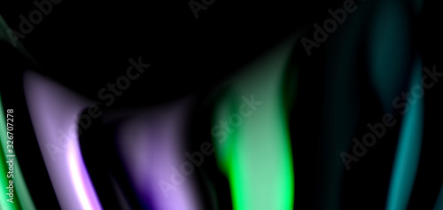 Abstract silk smooth lines on black, multicolored liquid fluid rainbow style waves on black