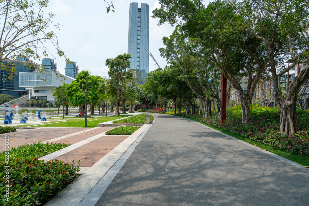 Gardens and fitness trails of Binhai Park in Shenzhen, China Gardens and fitness trails of Binhai Park in Shenzhen, China