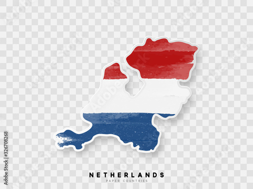 Netherlands detailed map with flag of country. Painted in watercolor paint colors in the national flag.