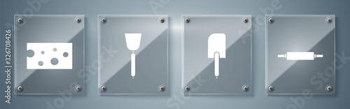 Set Rolling pin , Spatula , Spatula and Cheese . Square glass panels. Vector