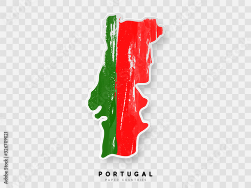 Portugal detailed map with flag of country. Painted in watercolor paint colors in the national flag.