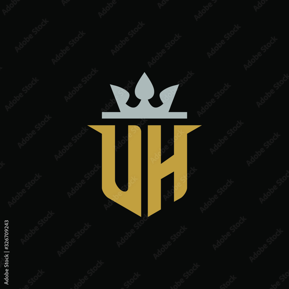 Initial Letter UH with Shield King Logo Design Initial Letter UH with Shield King Logo Design