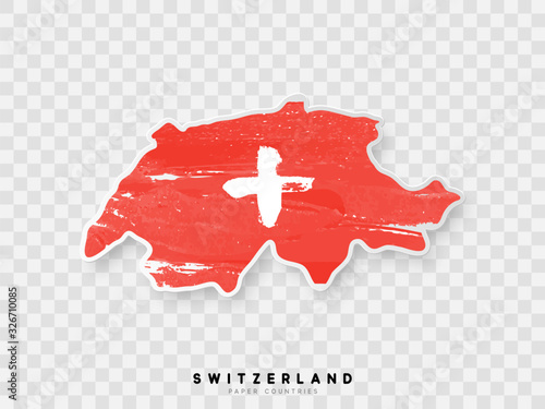 Switzerland detailed map with flag of country. Painted in watercolor paint colors in the national flag.