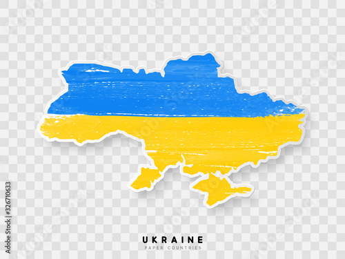 Ukraine detailed map with flag of country. Painted in watercolor paint colors in the national flag.