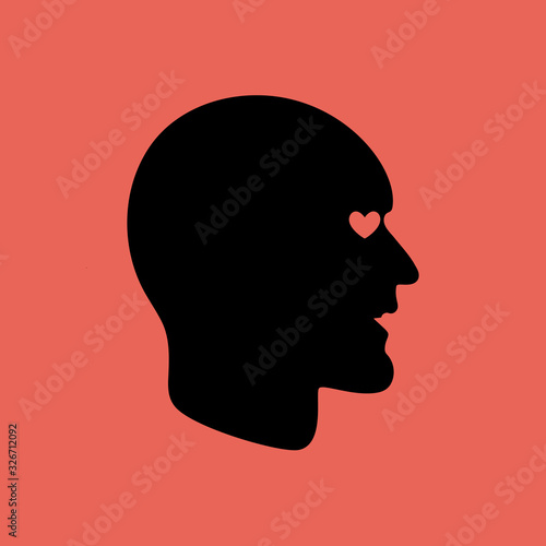 A man looking with loving eyes and smiling silhouette concept. Face saying pleasant love confession words. Vector Illustration.