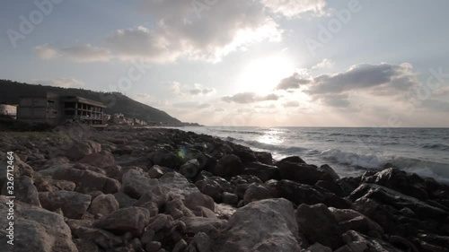 rocky shore in the evening