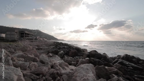 rocky shore in the evening