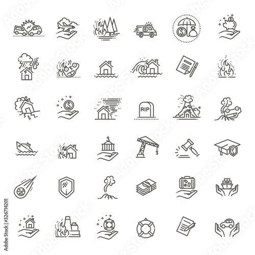 Insurance Icon Thin Line Set Support Services