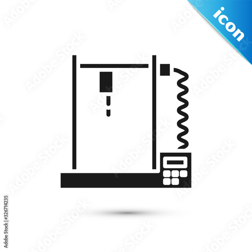 Grey 3D printer icon isolated on white background. Vector Illustration