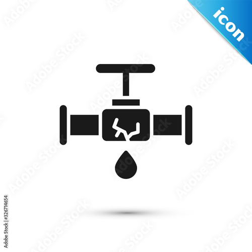 Grey Broken metal pipe with leaking water icon isolated on white background. Vector Illustration