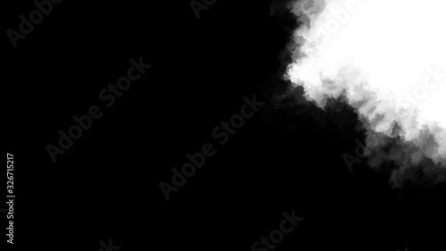 Transition with effects of ink blot or smoke turbulent moving. White color paint spreads smooth flow on black background. 3d rendering animated modern dynamic ink or smoke motion right to left in 4K.