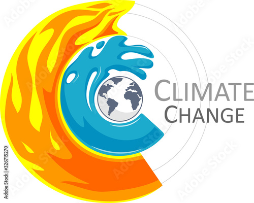 Climate Change, Abstract Fire and Water Surrounding the Globe