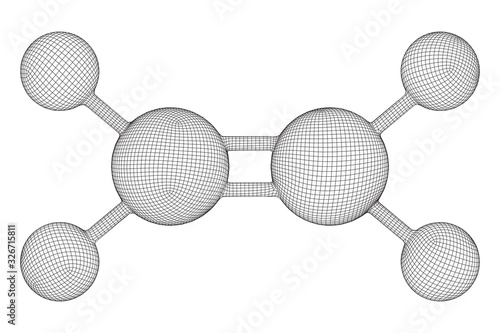 Ethylene ethene molecule. Used in production of polyethylene. Plant hormone. Wireframe low poly mesh vector illustration.