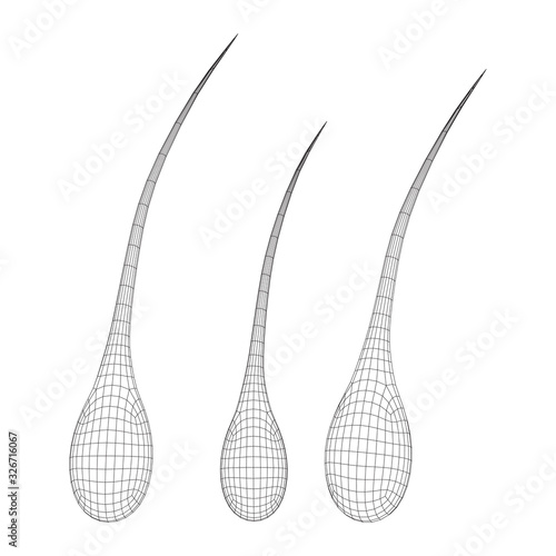 Hair follicle protect care cosmetic technology concept. Hair root structure repair shampoo salon treatment. Anatomy strands medicine trichology. Wireframe low poly mesh vector illustration
