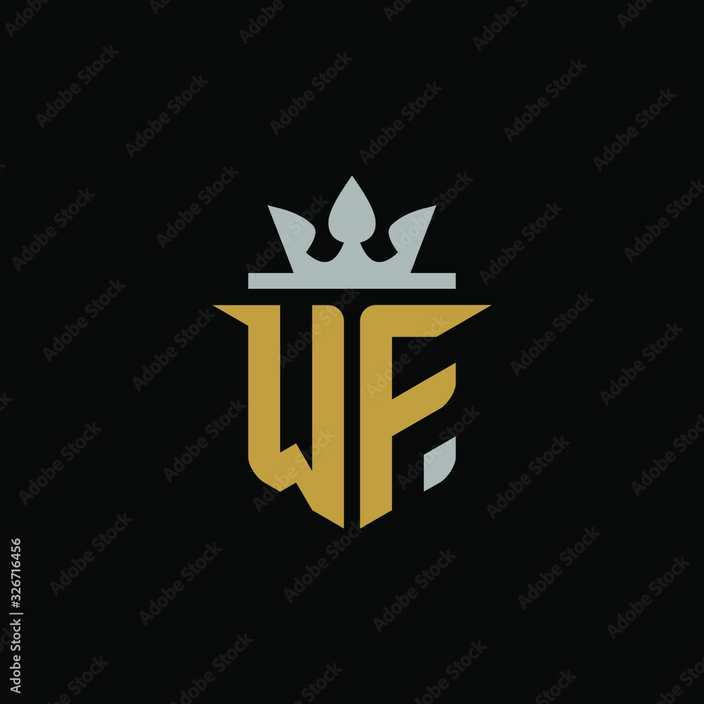 Initial Letter WF with Shield King Logo Design Initial Letter WF with Shield King Logo Design