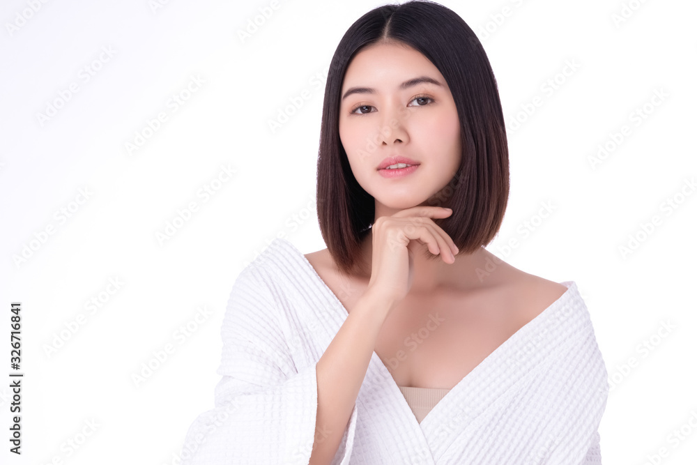Portrait beautiful young asian woman clean fresh bare skin concept. Asian girl beauty face skincare and health wellness, Facial treatment, Perfect skin, Natural make up. Isolated on white background. Portrait beautiful young asian woman clean fresh bare skin concept. Asian girl beauty face skincare and health wellness, Facial treatment, Perfect skin, Natural make up. Isolated on white background.
