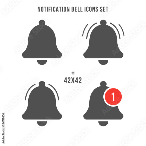 Message notification bell icon for incoming inbox message. Vector ringing bell and notification number sign for alarm clock and smartphone application alert. Subscriber, messaging reminders 42*42 px