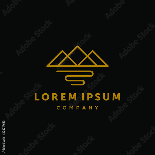 hipster minimal mountain outdoor logo in trendy linear line stroke style for tattoo inspiration