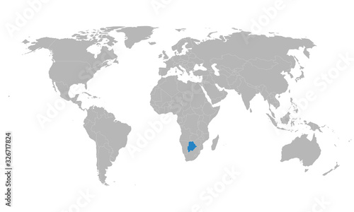 Botswana highlighted blue on world map. African country. Perfect for business concepts  backgrounds  backdrop  poster  chart  banner  label  sticker and wallpapers.