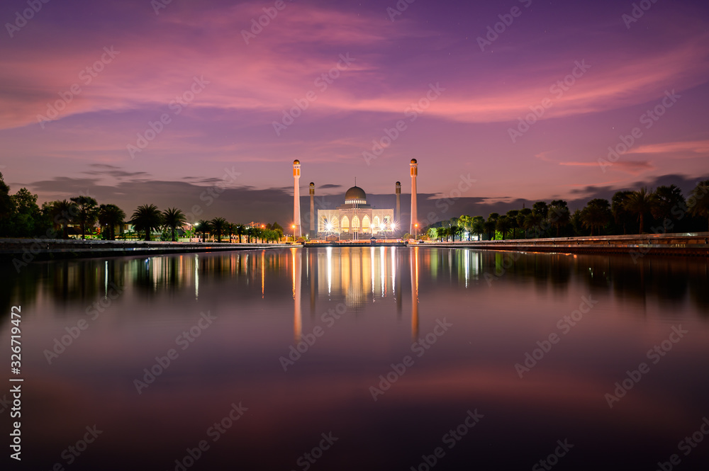 Beautiful central mosque with sunset in songkla , songkla Province, Thailand