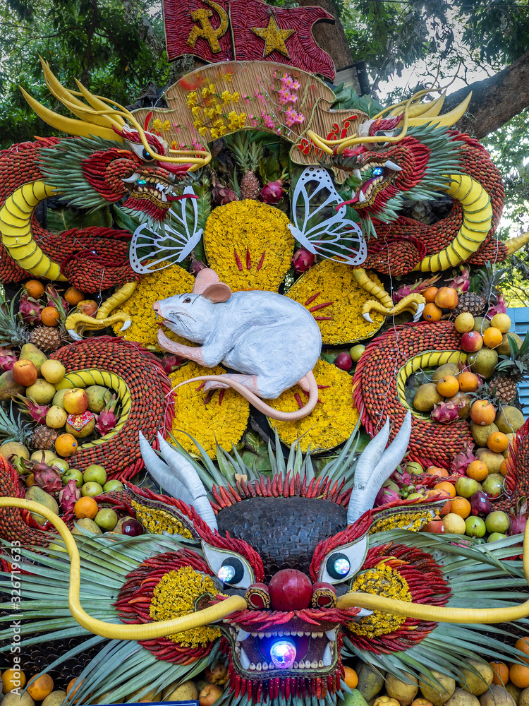 custom made wallpaper toronto digitalTableau of flowers and fruit to depict Chinese New Year, the year of the rat