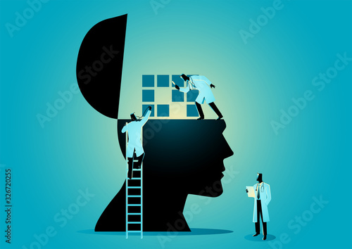 Team of doctors or scientists checking human brain