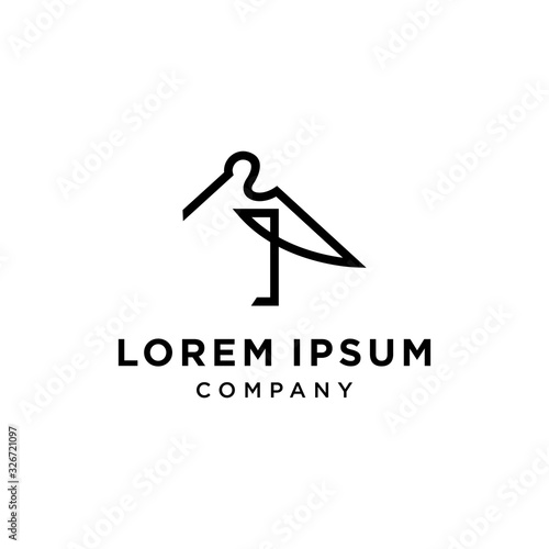 heron pelican stork vector logo lineart line outline monoline icon design stock gulf bird coast beach illustration abstract