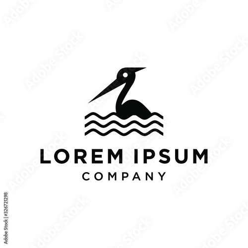heron pelican stork vector logo lineart line outline monoline icon design stock gulf bird coast beach illustration abstract