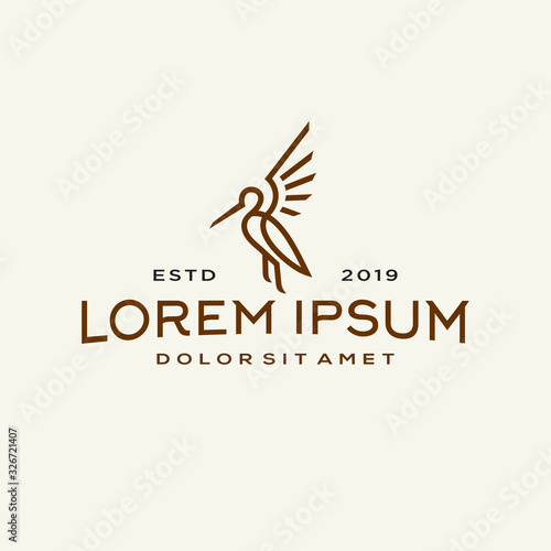 heron pelican stork vector logo lineart line outline monoline icon design stock gulf bird coast beach illustration abstract