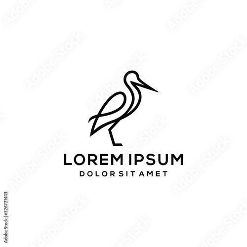 heron pelican stork vector logo lineart line outline monoline icon design stock gulf bird coast beach illustration abstract