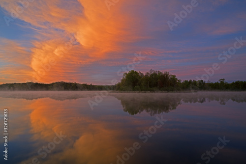 Landscape at dawn of Whitford Lake  Fort Custer State Park  Michigan  USA