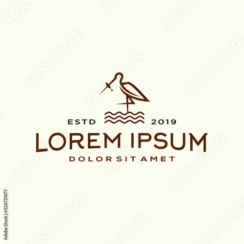 heron pelican stork vector logo lineart line outline monoline icon design stock gulf bird coast beach illustration abstract