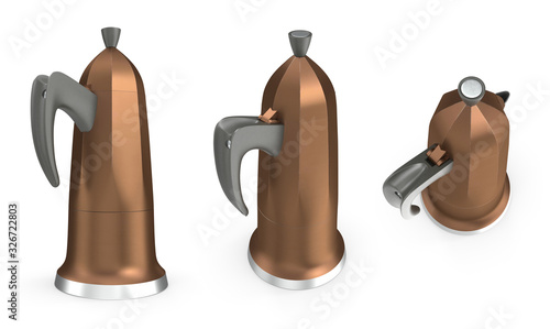 Moka espresso pot. 3D illustration on a white background.