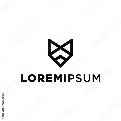 geometric fox head logo icon isolated on white background vintage vector design element illustration in trendy linear line minimal style