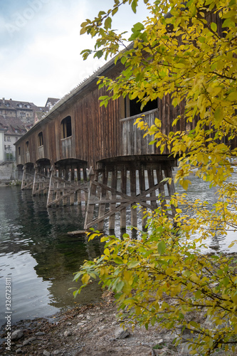 Historic wooden bridge between Germany and Switzerland