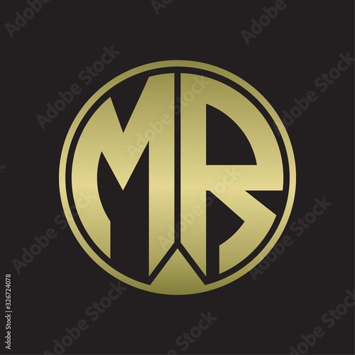 MR Logo monogram circle with piece ribbon style on gold colors