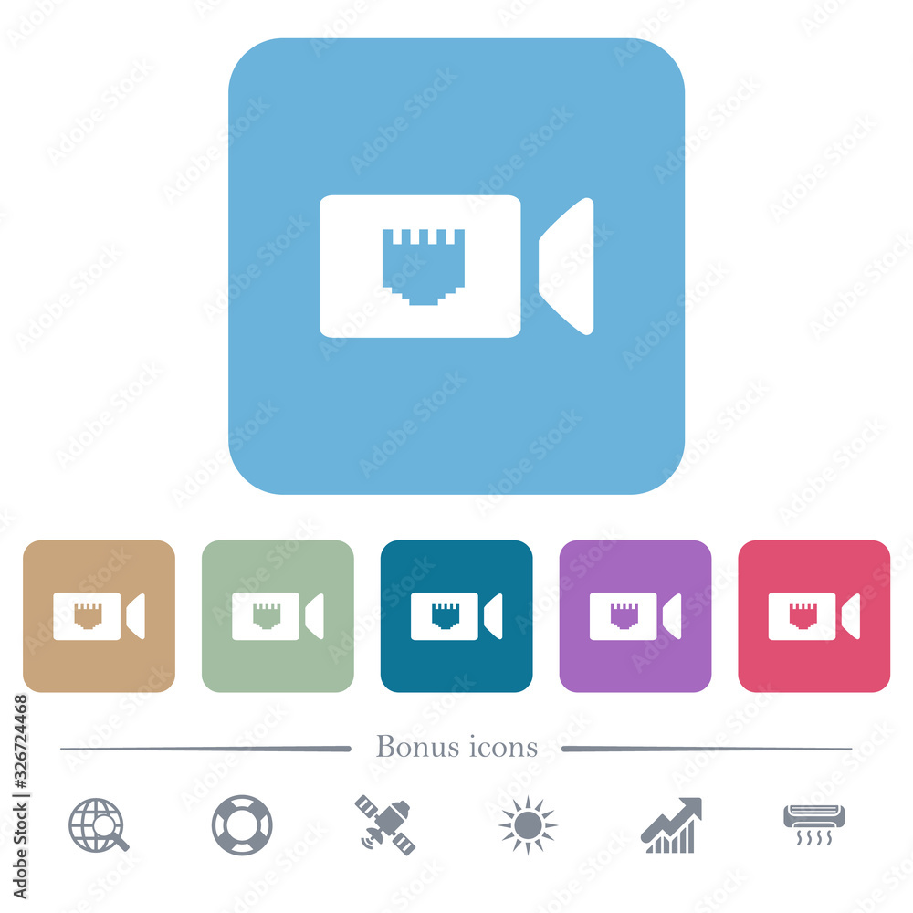 IP camera flat icons on color rounded square backgrounds IP camera flat icons on color rounded square backgrounds
