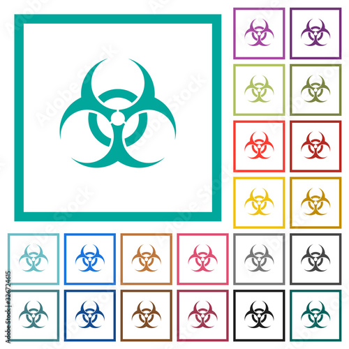 Biohazard sign flat color icons with quadrant frames