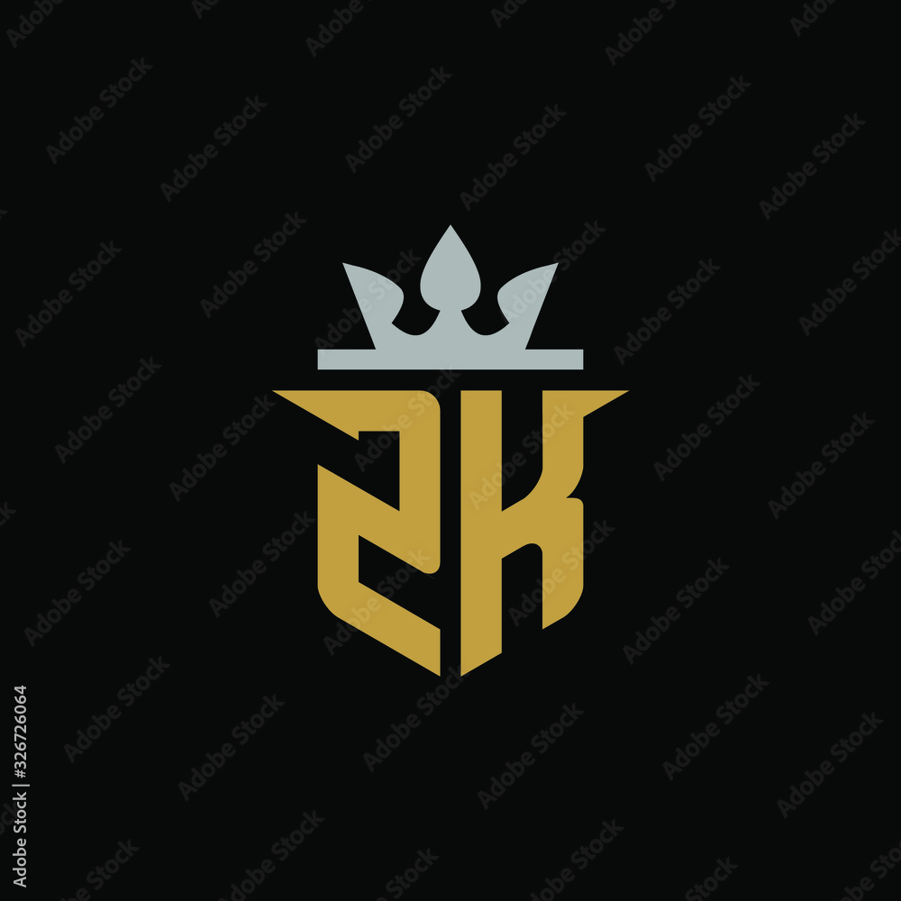 Initial Letter ZK with Shield King Logo Design Initial Letter ZK with Shield King Logo Design